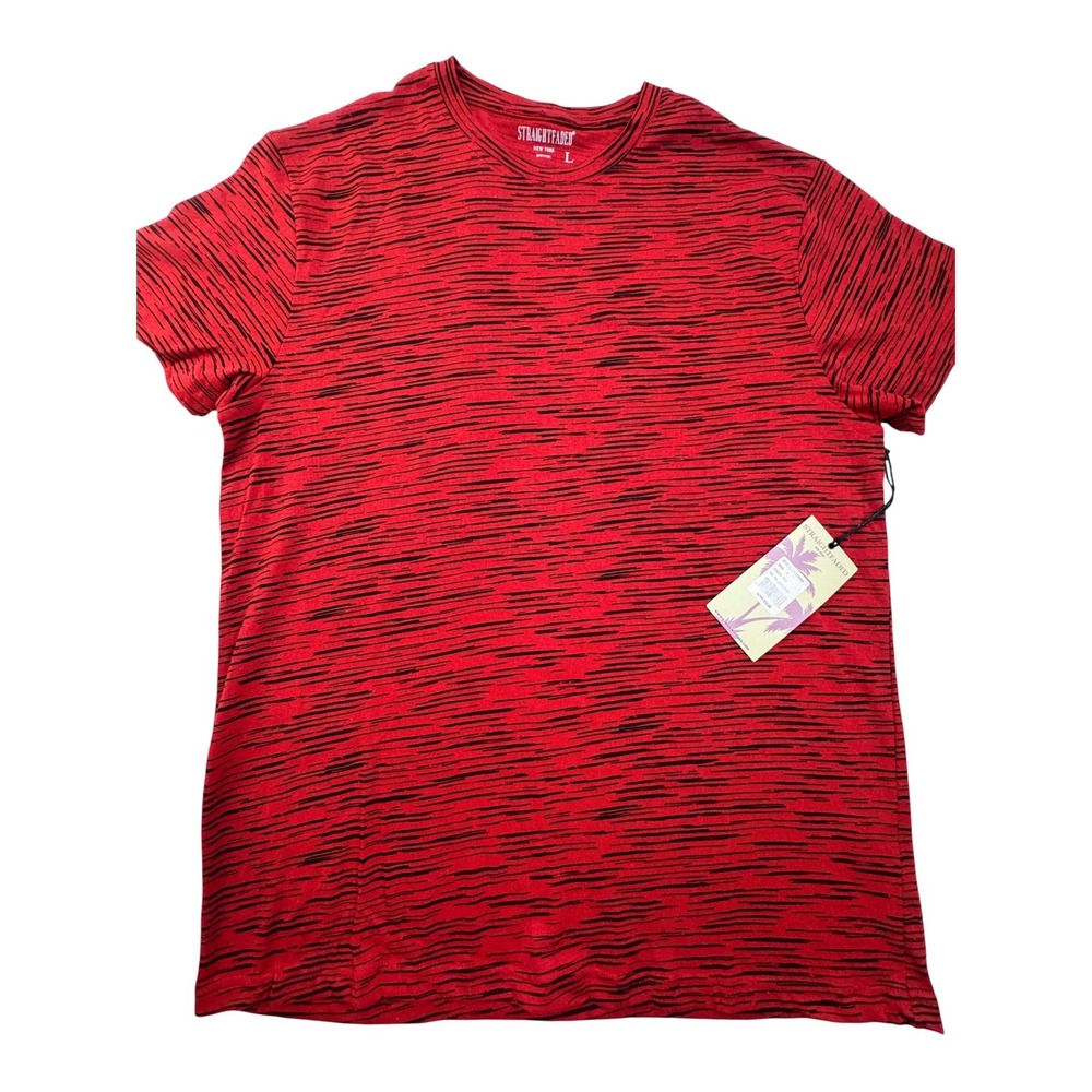 Straight Faded Mens Red Black Stripe Space Dye T-Shirt Size L Red NEW